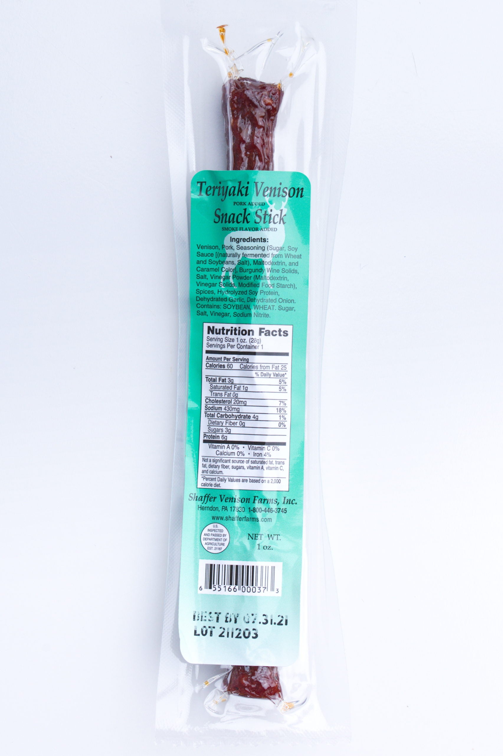 Individual Packaged TERIYAKI Venison Snack Stick